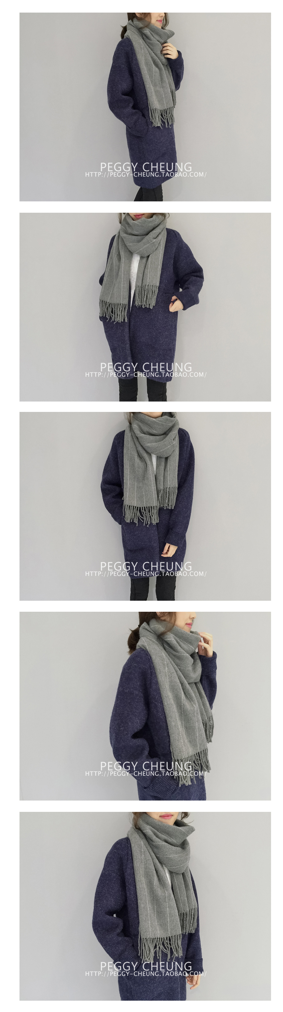 ผ้าพันคอกันหนาว ผ้าคลุมไหล่ วินเทจ สีเทา เข้าได้กับทุกชุด พร้อมส่ง เทา