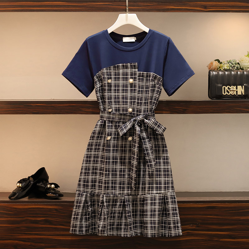 เดรสคนอ้วน เดรสสาวอวบ ชุดเดรสคนอ้วนวัยรุ่น เสมือนใส่ 2 ชิ้น BY PLUS SIZE Girl