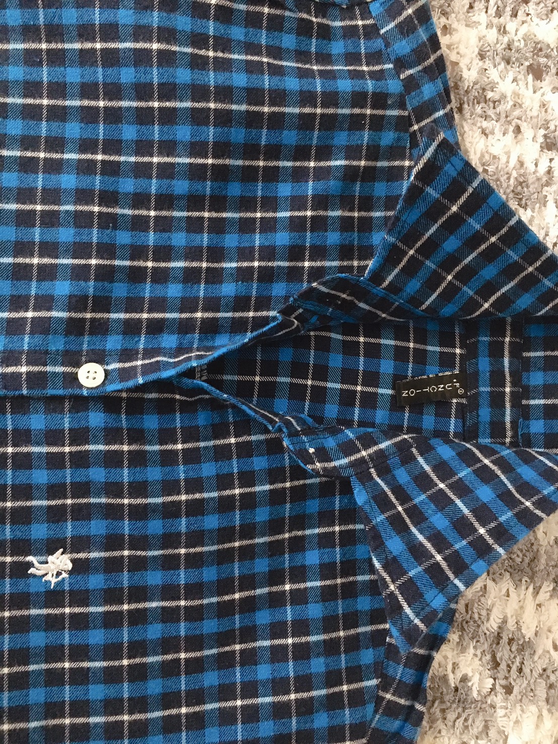 เสื้อเชิ้ตลายสก็อตผู้หญิง/ผู้ชาย สีดำน้ำเงิน