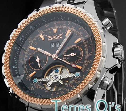 นาฬิกาโชว์กลไก นาฬิกาข้อมือเปลือย นาฬิกาข้อมือผู้ชาย Mechanical watch หรูหรา ไฮโซ สาย สแตนเลส เห็นด้านใน หน้าปัดดำ กรอบสี Rose gold 78285_1