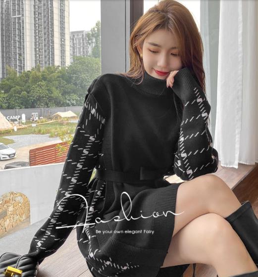 ชุดเดรสคนอ้วนแขนยาว ชุดเดรสคนอ้วนสไตล์เกาหลี เดรสแขนยาว