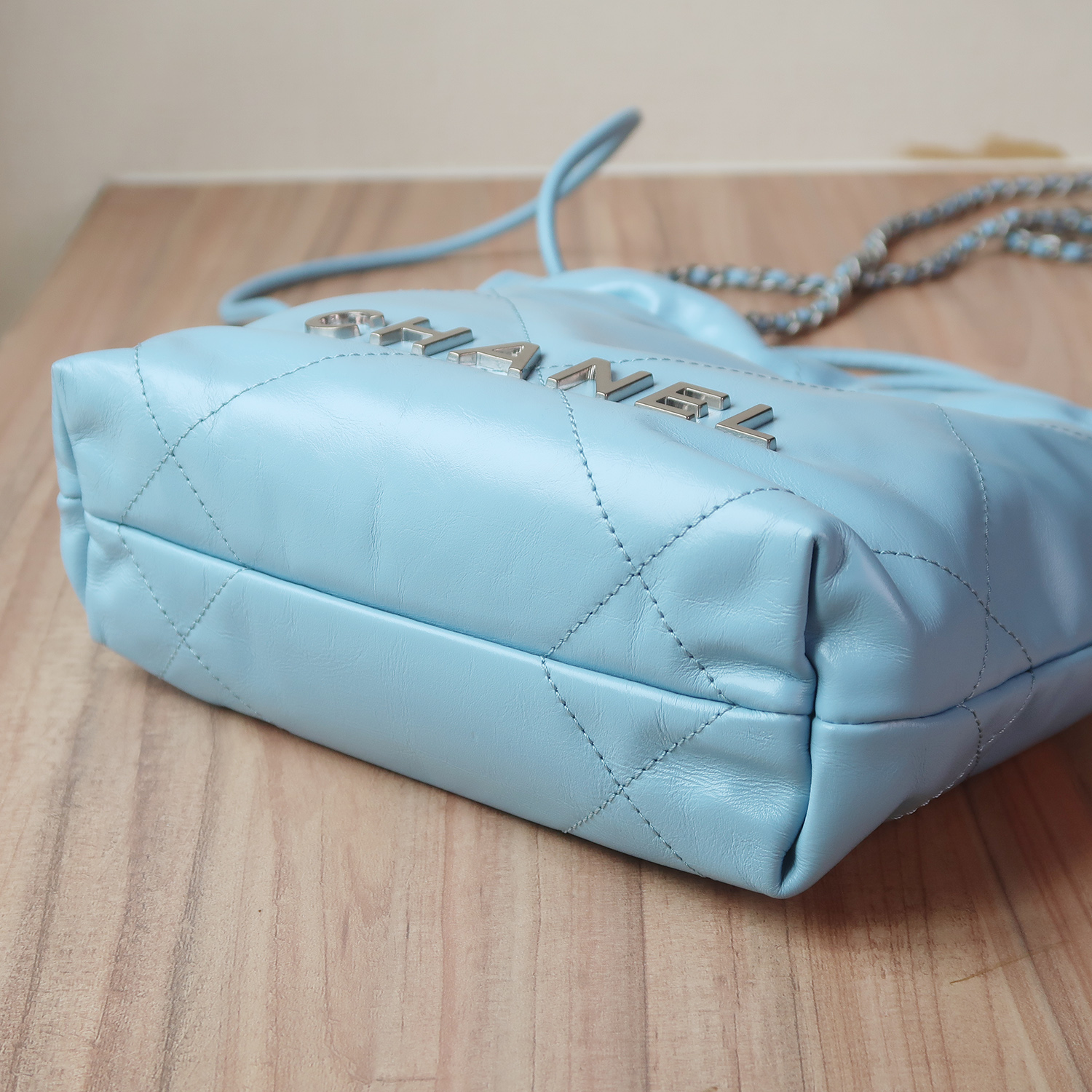 Chanel Blue Shiny Calfskin Mini 22 SHW