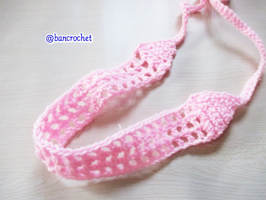 Bancrochet ที่คาดผมถักโครเชต์ crochet headband ชมพูอ่อน 046 1-1.5*13 inch