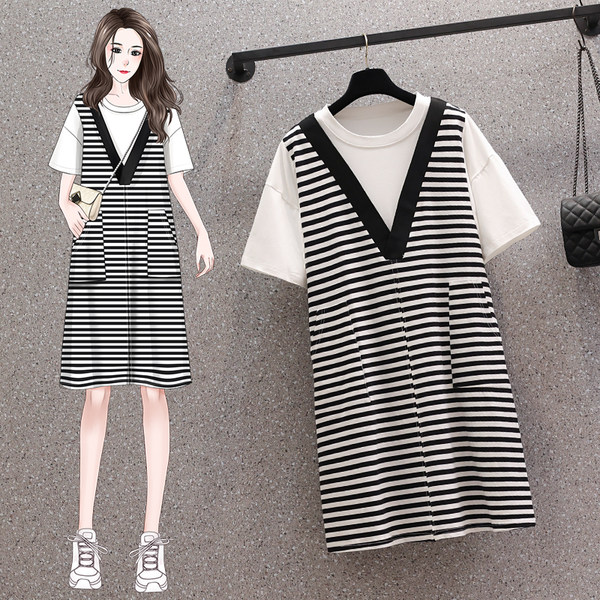 เดรสคนอ้วน เดรสสาวอวบ ชุดเดรสคนอ้วนวัยรุ่นแขนสั้น BY PLUS SIZE Girl