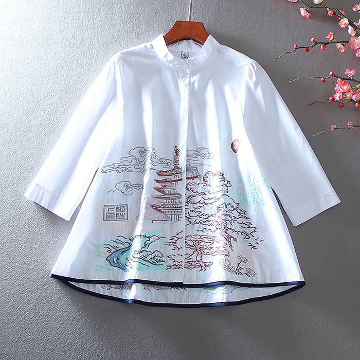 เสื้อลินิน เสื้อผ้าฝ้ายลินิน เสื้อเชิ้ตผ้าลินิน ปักลายสวยๆด้วยด้าย สไตล์VINTAGE BY Dreamroom
