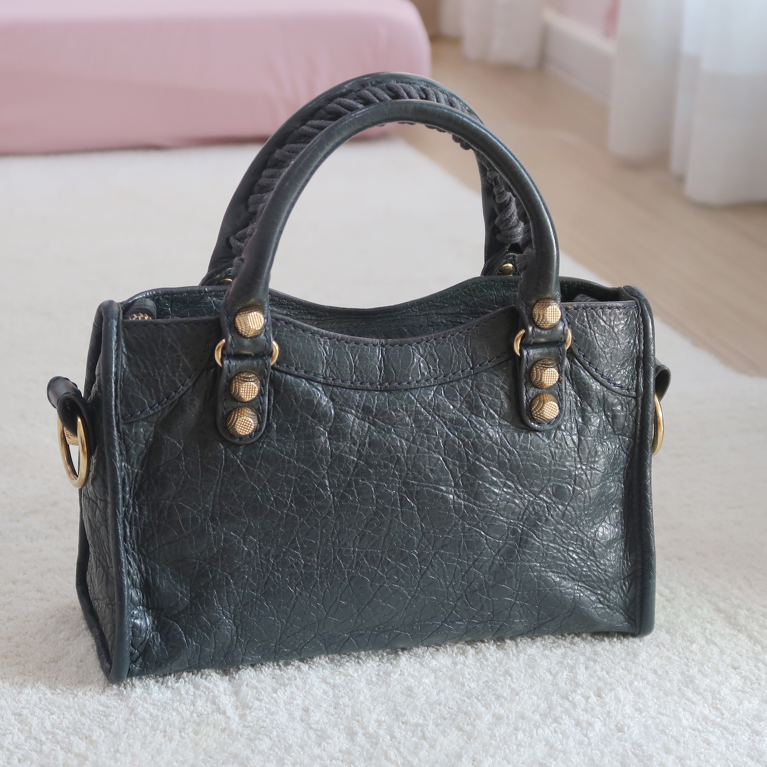 Balenciaga Grey Lambskin Mini City Giant G12 GHW