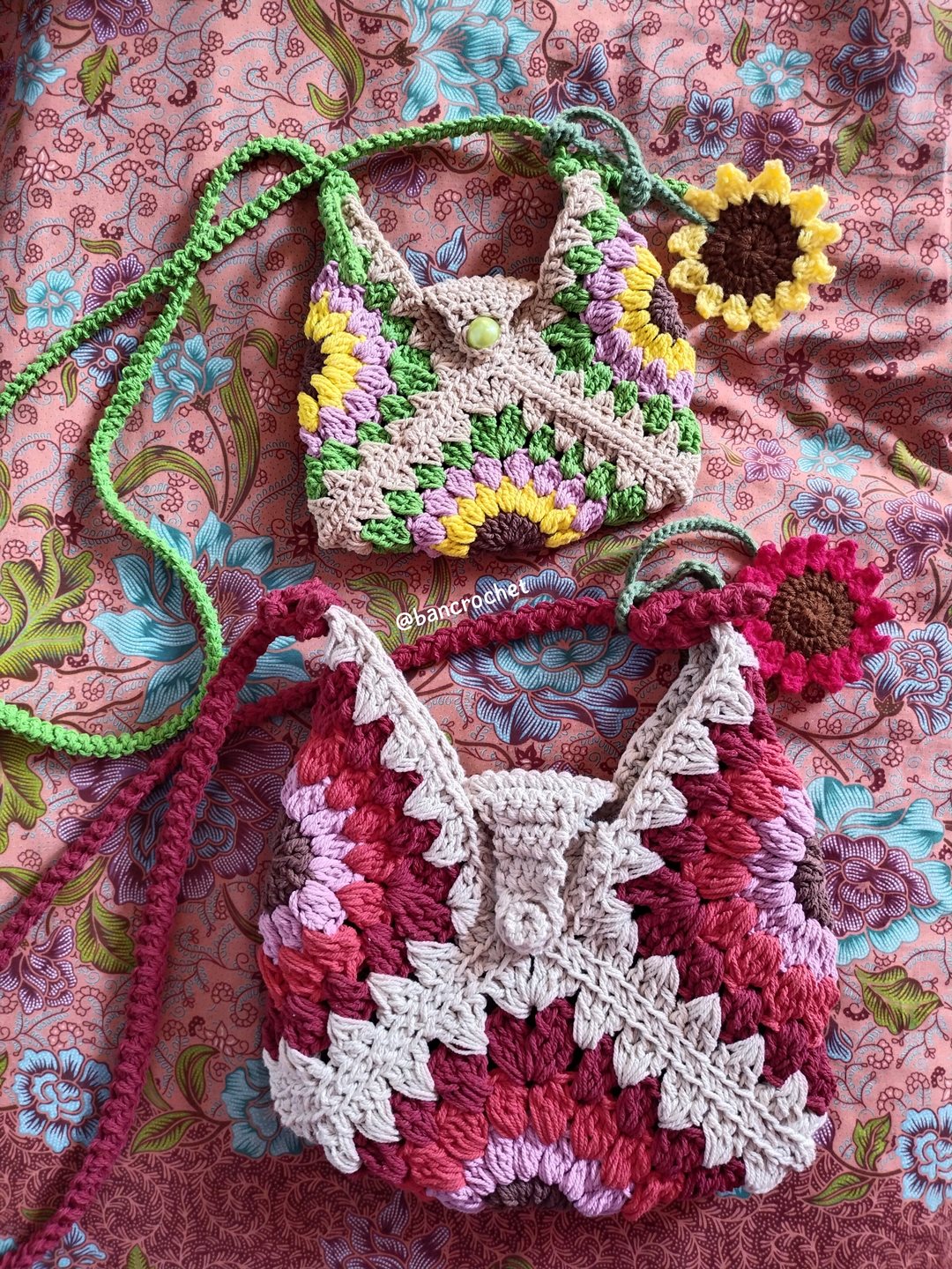 Bancrochet กระเป๋าถักโครเชต์ดอกทานตะวัน crochet bag หลากสี 8*9 inch