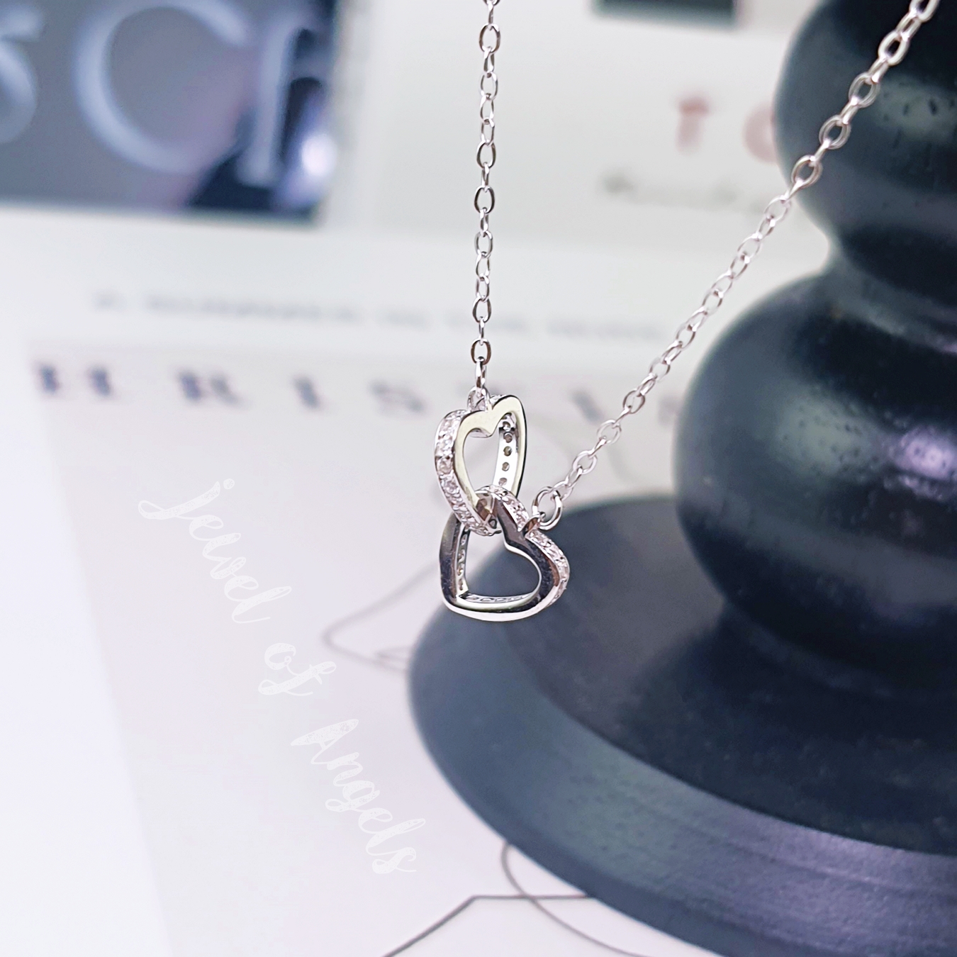 สร้อยคอสั้นเงินแท้ S925 รุ่น Promise สร้อยลายโซ่ จี้หัวใจ2ดวงแต่งเพชรCZ สร้อยคอแฟชั่น Silver925