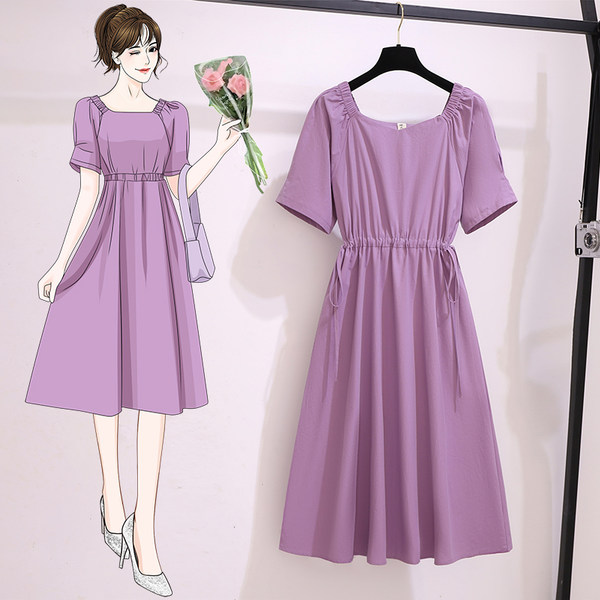 เดรสคนอ้วน เดรสสาวอวบ ชุดเดรสคนอ้วนวัยรุ่นแขนสั้น BY PLUS SIZE Girl