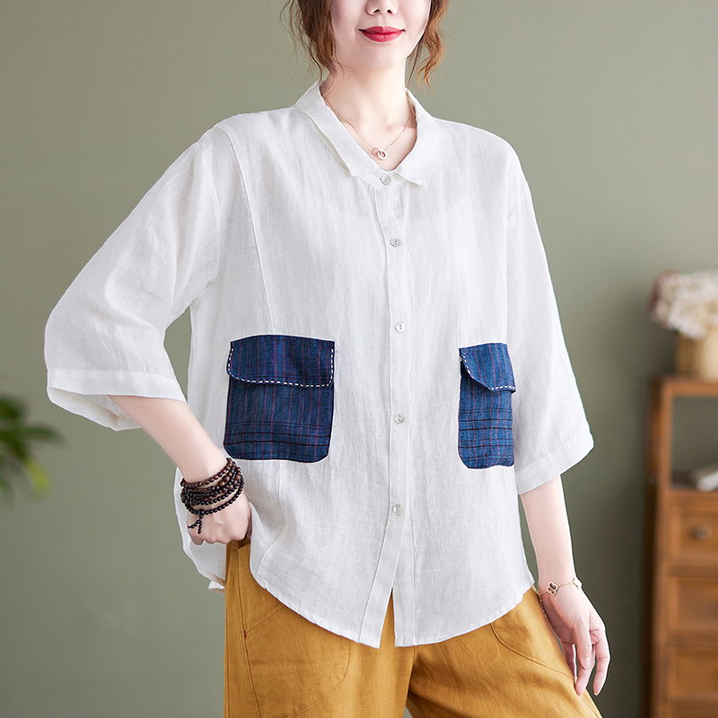 เสื้อลินินคนอ้วน เสื้อทีเชิ้ตคนอ้วนผู้หญิง เสื้อทีเชิ้ตตัวใหญ่ By Literary Plus size