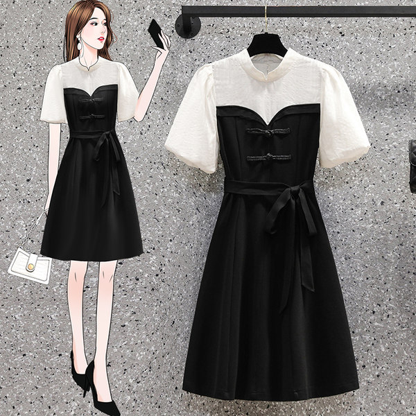 เดรสคนอ้วน เดรสสาวอวบ ชุดเดรสคนอ้วนวัยรุ่น แขนตุ้กตาสีดำ BY PLUS SIZE Girl