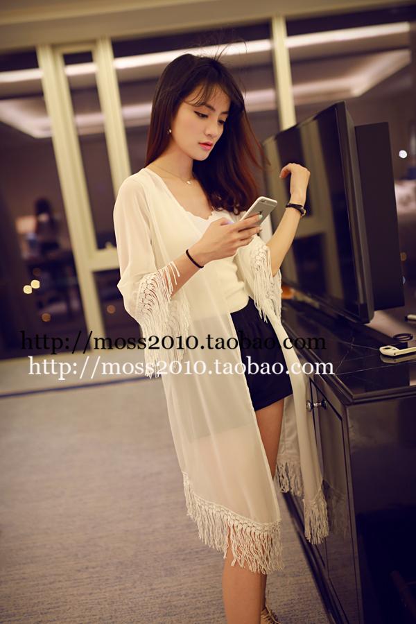 เสื้อคลุมชีฟองสีขาว แต่งงานถักช่วงปลายแขนและปลายชุด หวานๆ งานดีเลยจ้า white