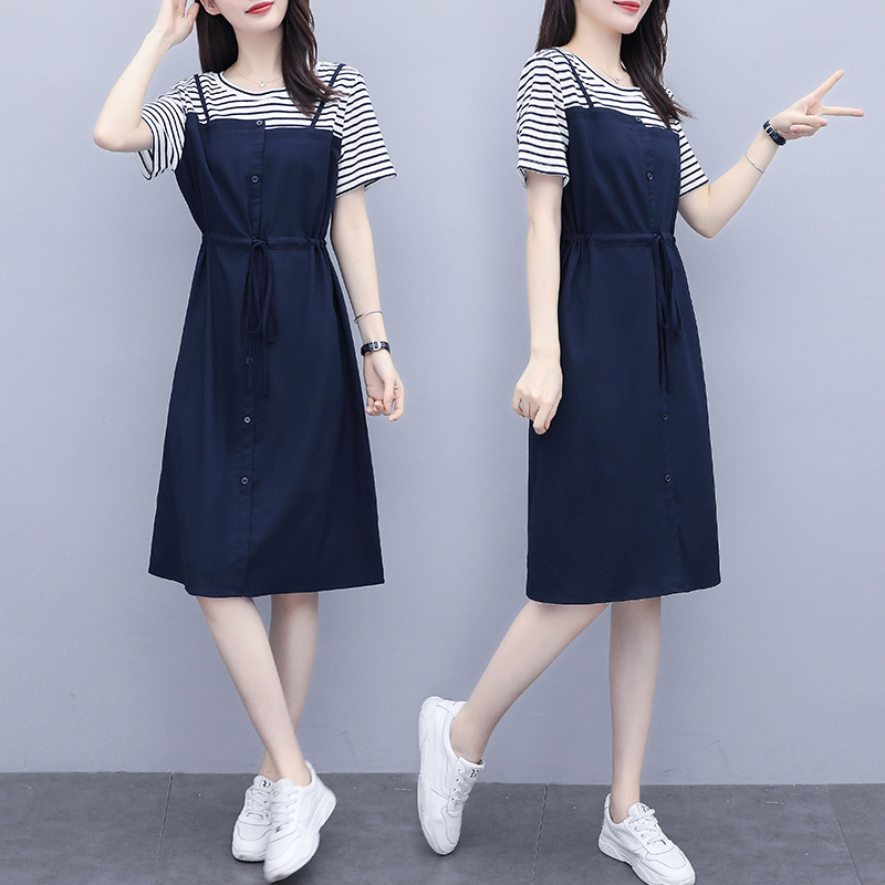 เดรสคนอ้วน เดรสสาวอวบ ชุดเดรสคนอ้วนวัยรุ่นแขนสั้น BY PLUS SIZE Girl