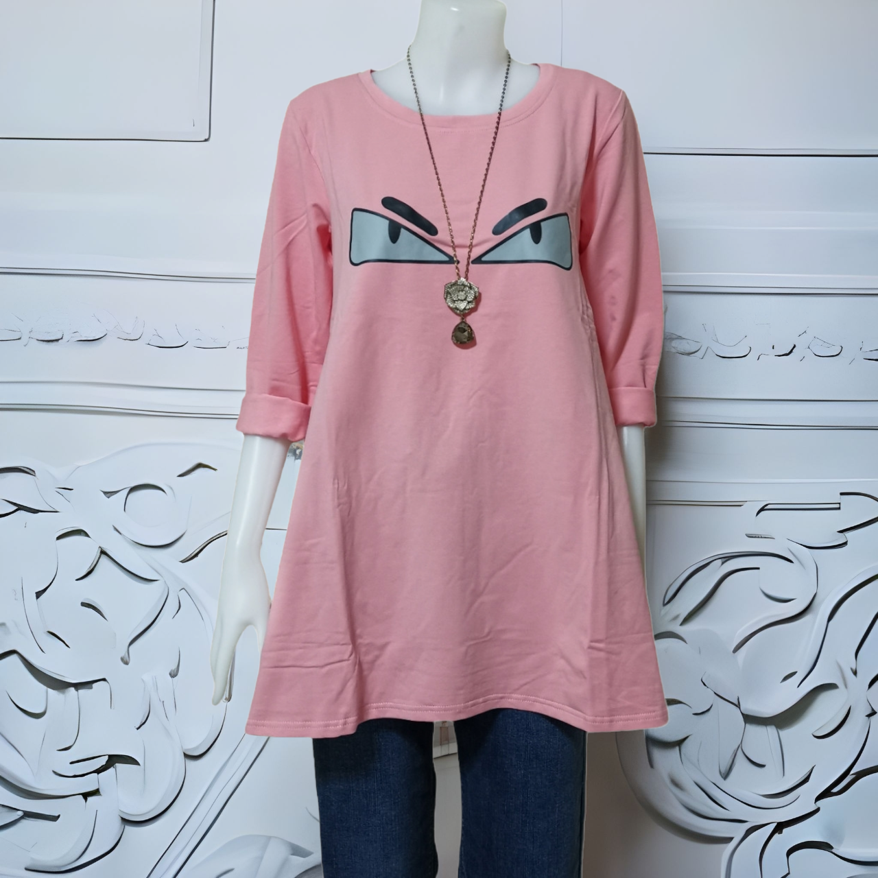 Blouse4042 เสื้อยืดแขนยาวทรงปล่อย สกรีนลายลูกตา ผ้าคอตตอนกำมะหยี่เกรดพรีเมียมเนื้อดีนุ่มใส่สบายยืดหยุ่นสูง