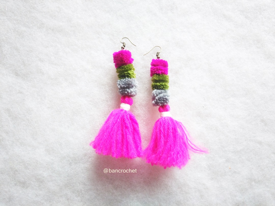 Bancrochet ต่างหูถักโครเชต์ crochet earring หลากสี 4-6 นิ้ว