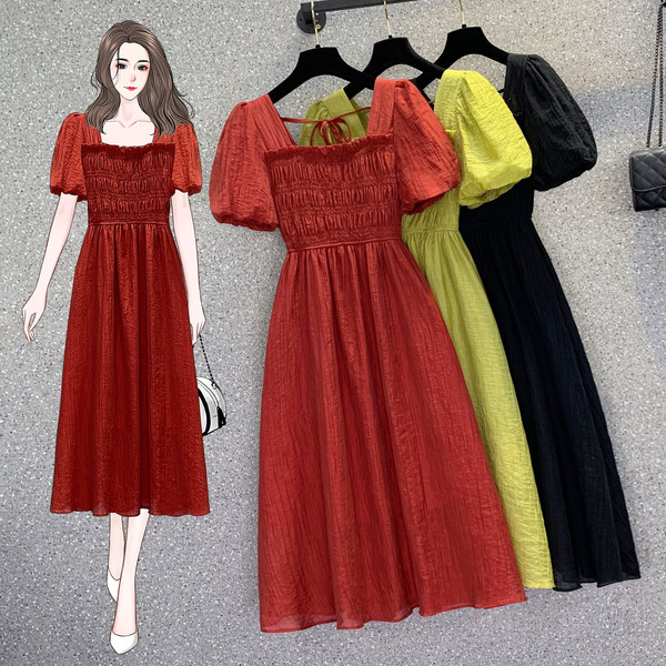 เดรสคนอ้วน เดรสสาวอวบ ชุดเดรสคนอ้วนวัยรุ่นแขนสั้น BY PLUS SIZE Girl