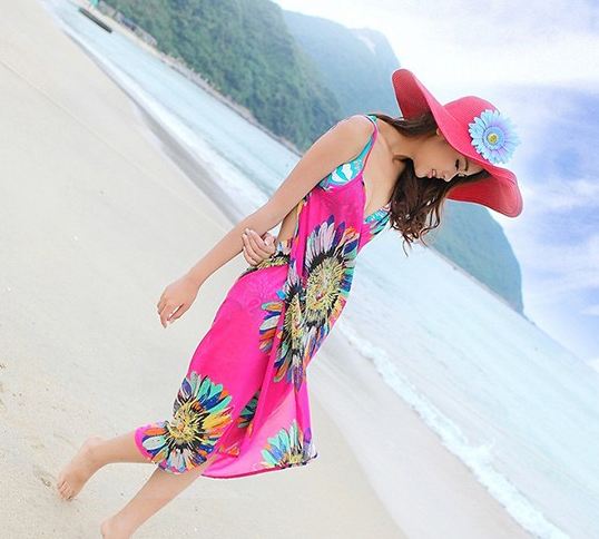 เสื้อคลุมชุดว่ายน้ำ ใส่เล่นเดินชายหาด ชายทะเล เดรส ใส่คลุมชุดบิกินี่ ใส่เดินชายหาด สีชมพู กุหลาบ สาวหวาน ลายดอกไม้ สวยเก๋ มีสไตล์ 90104_3