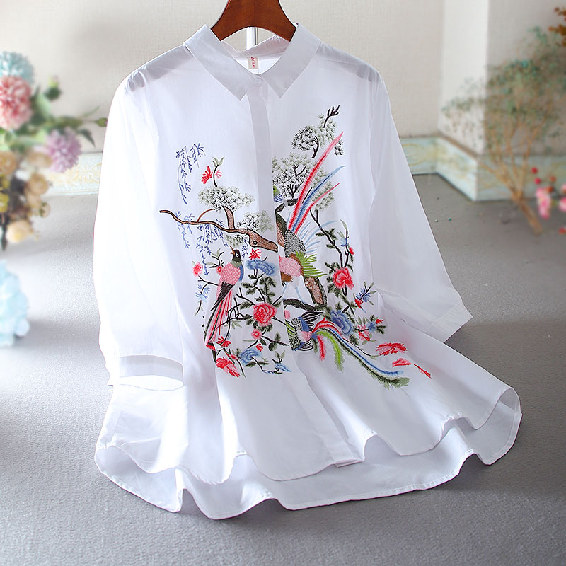 เสื้อลินิน เสื้อผ้าฝ้ายลินิน เสื้อเชิ้ตผ้าลินิน ปักลายสวยๆด้วยด้าย สไตล์VINTAGE