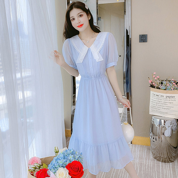 เดรสลูกไม้ เดรสชีฟองสวยๆ แขนสั้น By Meiyi women's clothing