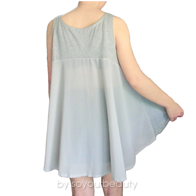 เสื้อยืดแขนกุดผ้าเรย่อนผสมชีฟอง