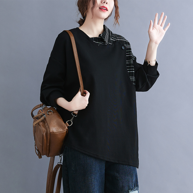 เสื้อทีเชิ้ตคนอ้วนผู้หญิงสไตล์คอตตอนลินินมีไซต์อก 47-48 นิ้ว