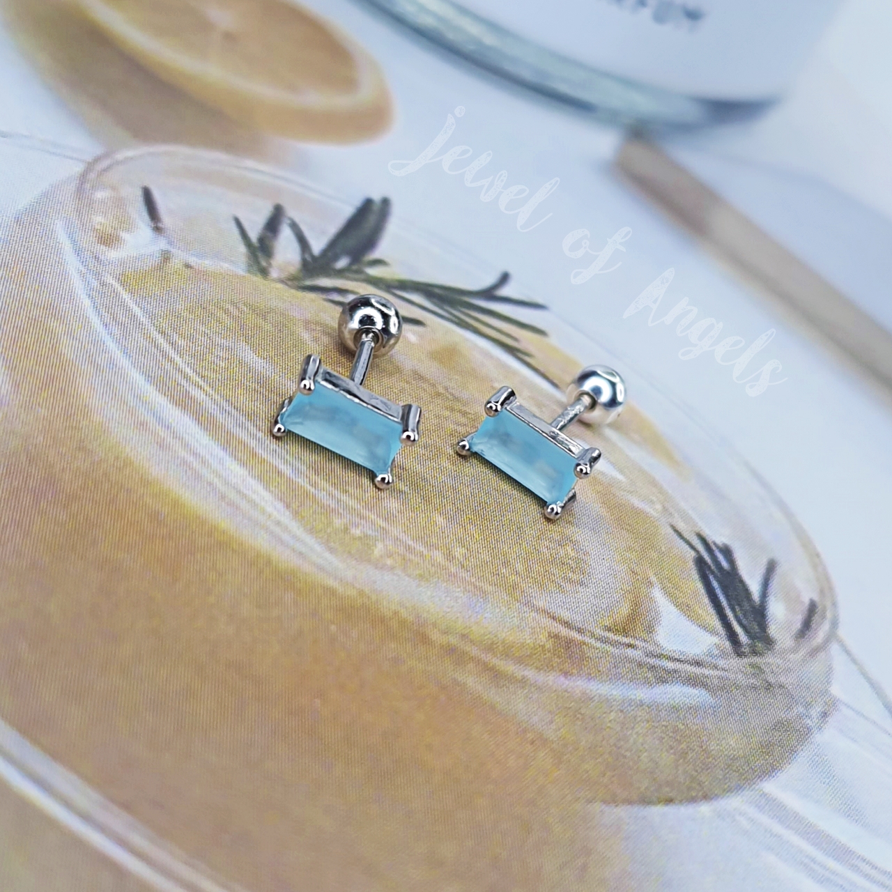 ต่างหูเงินแท้S925 รุ่น Chance ต่างหูเพชรCZ สี่เหลี่ยม สีฟ้า แป้นหลังบอล เงินแท้ทั้งชิ้น Silver925 ต่างหูผู้ชาย ต่างหูผู้หญิง