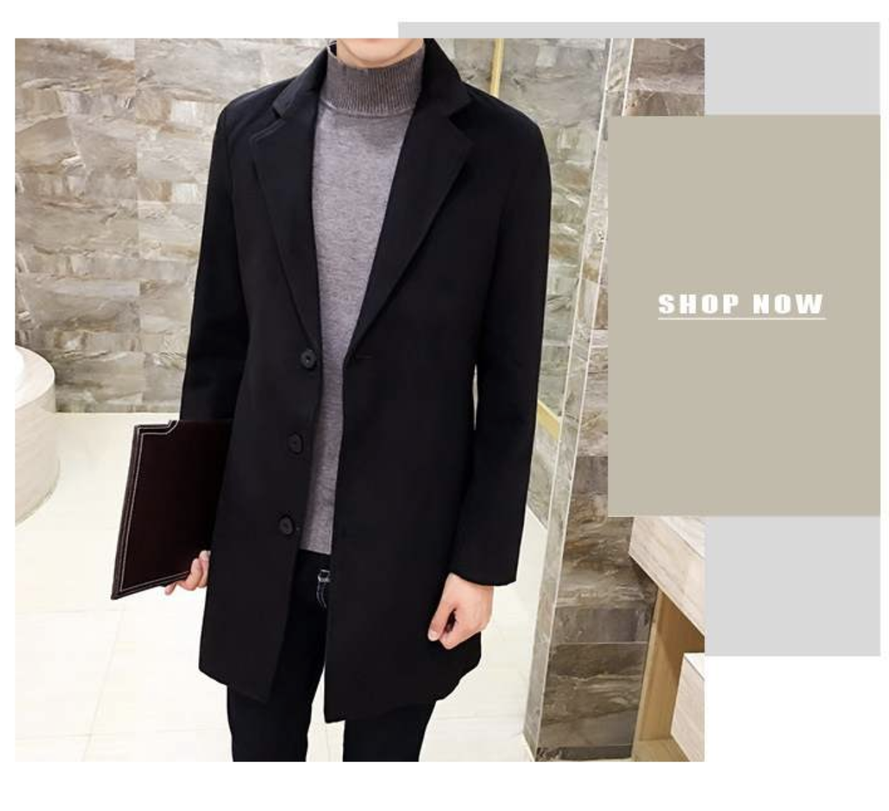 เสื้อโค้ทผู้ชาย สไตล์เกาหลี ทรงคลาสสิค ใส่ง่ายเข้ากับทุกชุด กันหนาวได้ดี พร้อมส่ง สีดำ
