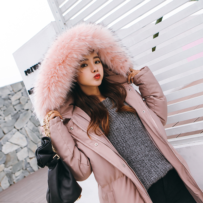 เสื้อกันหนาวฮู้ดดี้ ทรงยาว แต่งเฟอร์หนาฟู สีชมพูหม่น งานเกรดดีเหมือนแบบ อุ่นมาก หิมะก็เอาอยู่ (ถอดขนถอดฮู้ดได้)