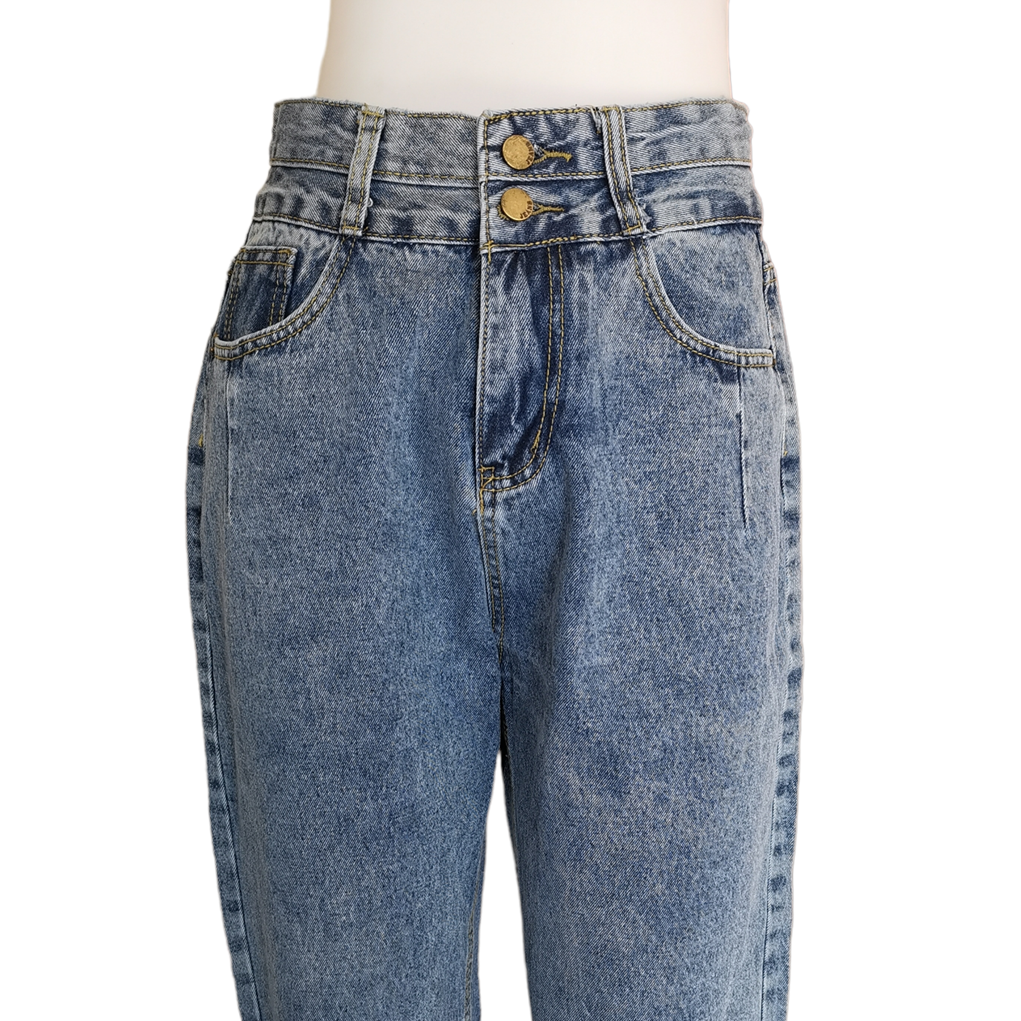 Jeans340 กางเกงยีนส์ขายาวเอวสูงขอบเอวหนา(ผ้ายีนส์ไม่ยืด) แฟชั่นนำเข้าเกรดพรีเมียม ผ้ายีนส์แท้ยีนส์ฟอกเนื้อนุ่มใส่สบาย ผ้านุ่มน่าใส่ทรงสวยงานดี แมทช์กับอะไรก็เข้า