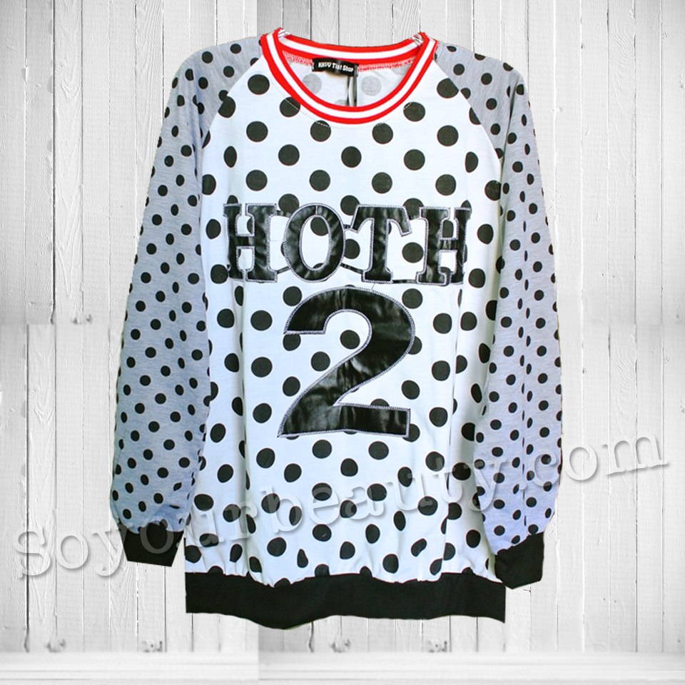 เสื้อกันหนาวคอกลม ลายจุด เนื้อผ้าcotton