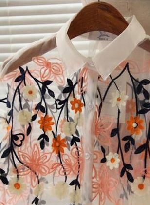 เสื้อ ซีทรู แขนกุด คอปก ปักลายดอกไม้ สวยหวาน มากค่ะ ผ้าชีฟอง no 56666