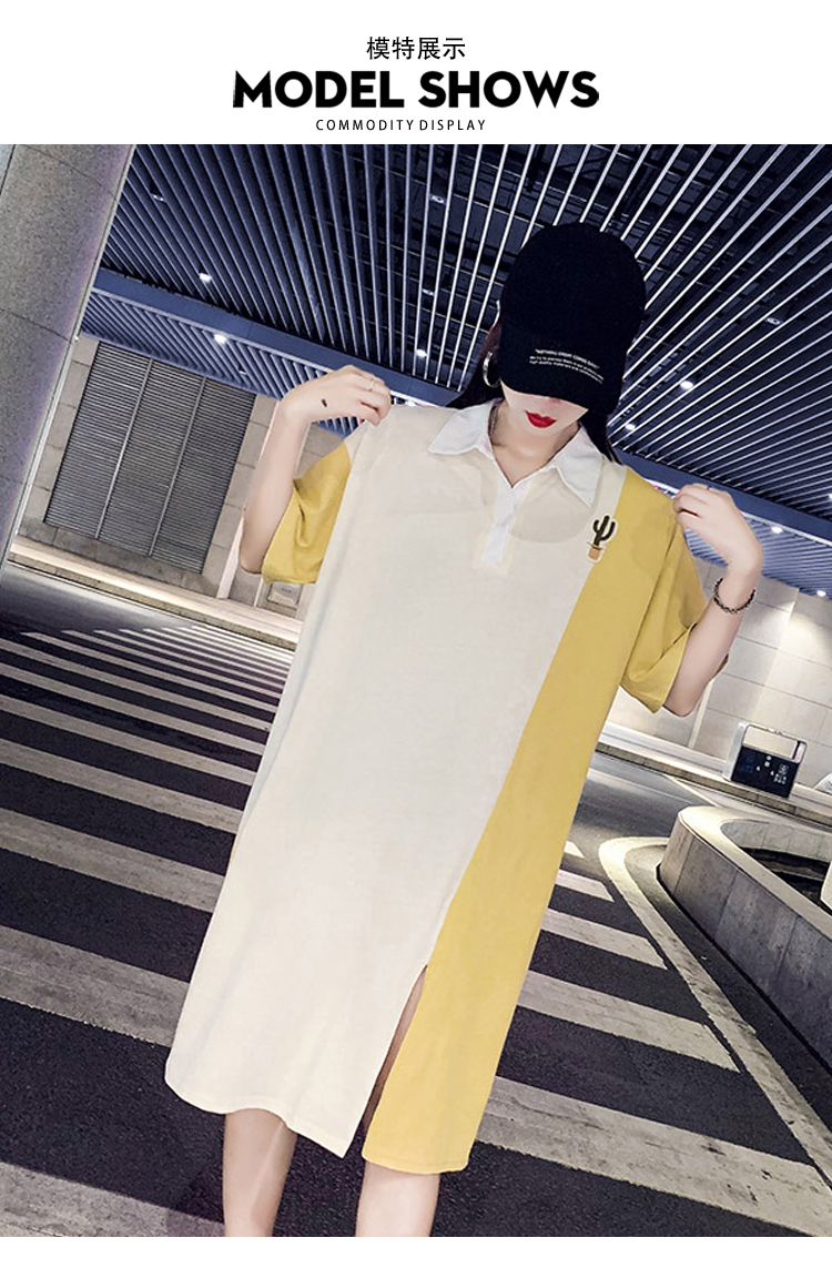 Dress4519 เดรสทรงโอเวอร์ไซส์เดรสสาวอวบคอปกสีเหลืองครีม อกปักกระบองเพชร ผ้าคอตตอนเนื้อดีนุ่มยืดหยุ่นสูงใส่สบาย ผ่าหน้าเล็กน้อยเพื่อความคล่องตัว งานสวยใส่ง่ายน่ารักมาก