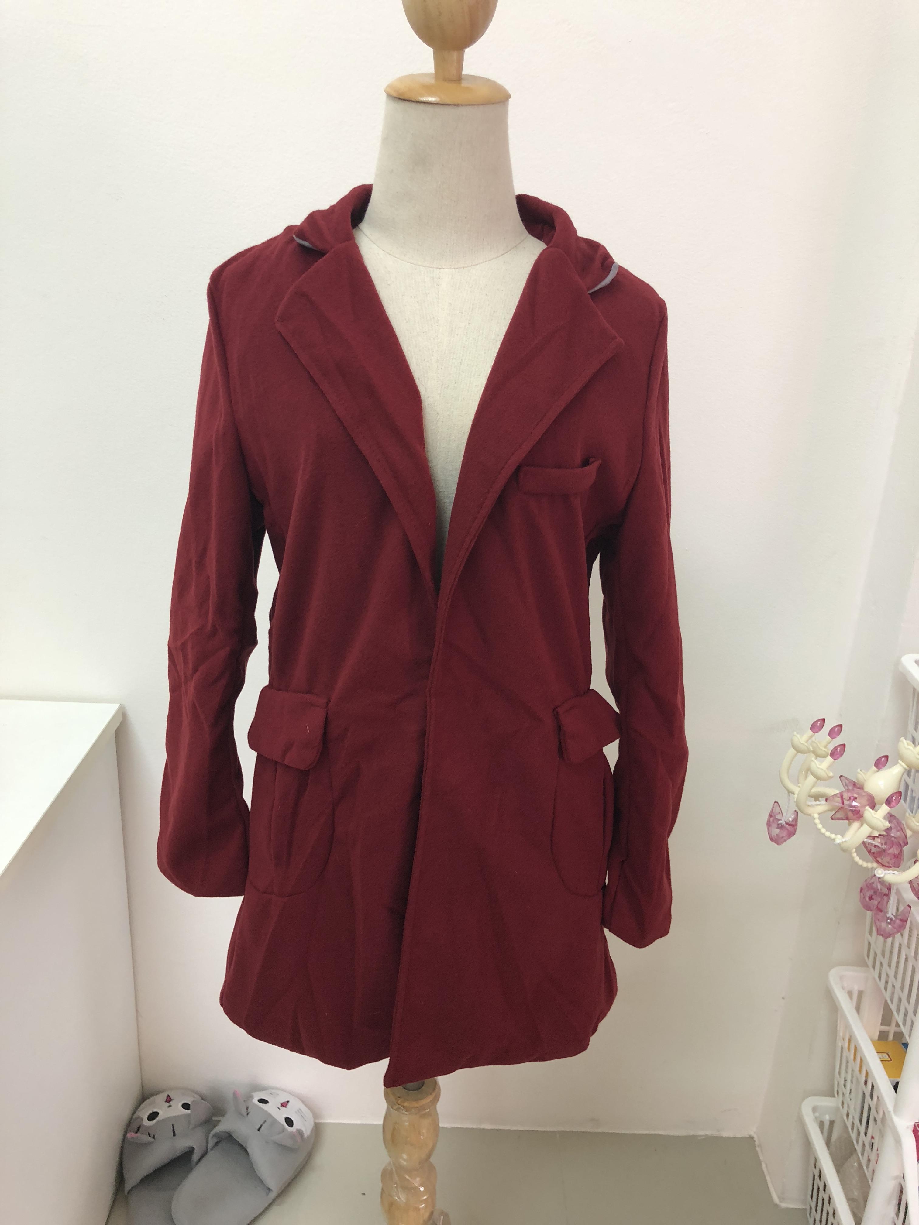 เสื้อโค้ทกันหนาว สไตล์เกาหลี ทรง Classic ผ้าสำลีเนื้อเบา ไม่หนา บุซับในกันลม สีไวน์แดง พร้อมส่ง RED WINE