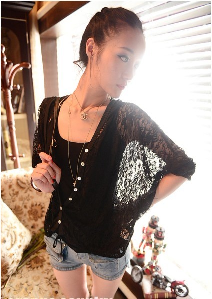 เสื้อคลุมลูกไม้ น่ารัก มีฮู้ด ลูกไม้นิ่มมาก สีดำ พร้อมส่งเลยจ้า black