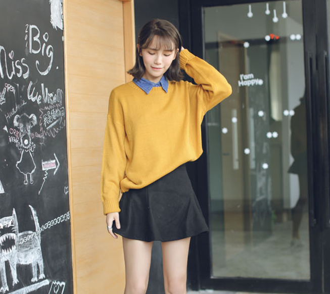 Sweater เสื้อสเวทเตอร์แขนยาว สีเหลือง ทรงสวย จะใส่เดี่ยวไหรือใส่โค้ทคลุมก็เริ่ด