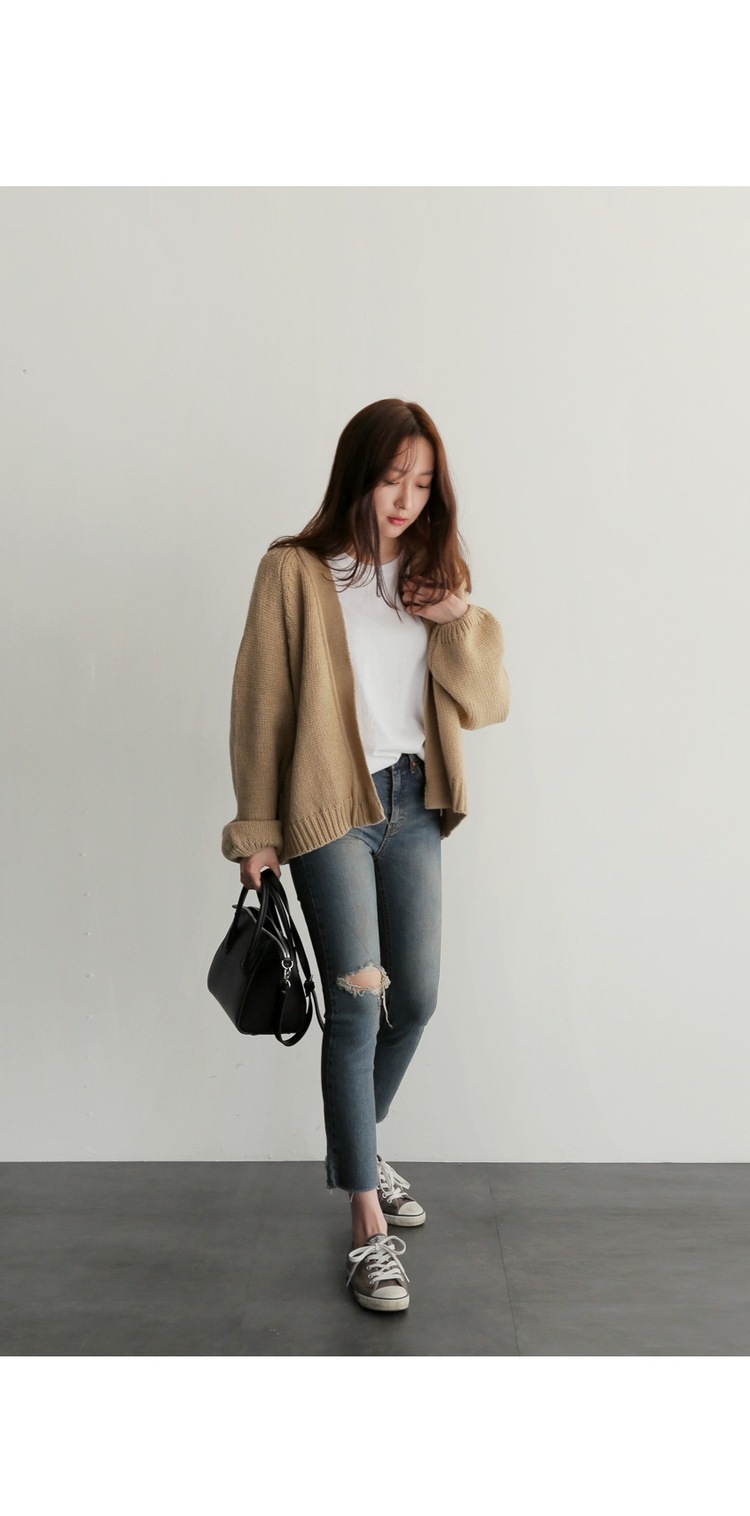 เสื้อคลุมกันหนาว ไหมพรมถัก ตัวสั้นทรงสวย พร้อมส่ง สีครีมน้ำตาล