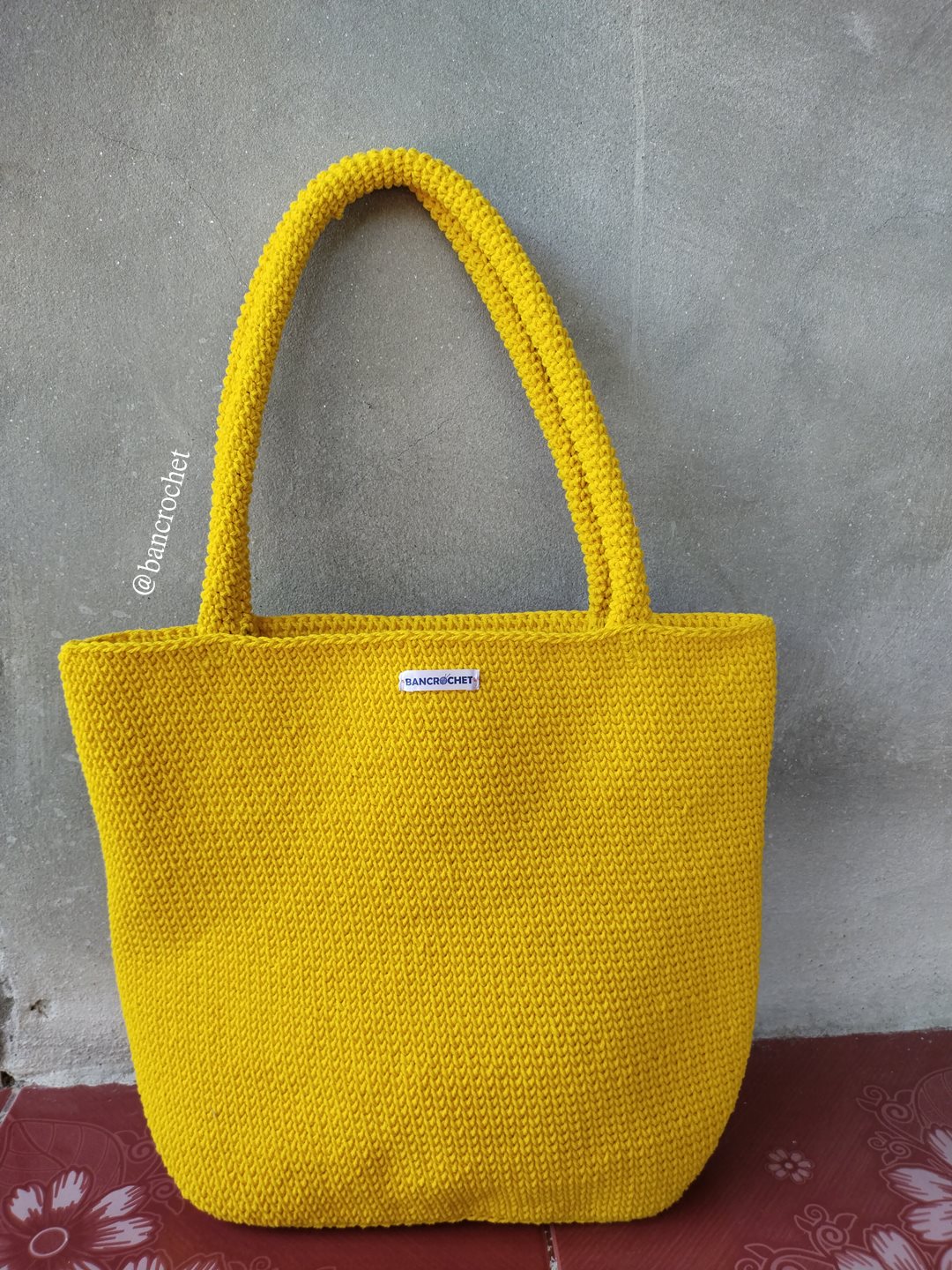 Bancrochet กระเป๋าถักโครเชต์ crochet bag เหลือง 29*32*9*สาย 24 cm
