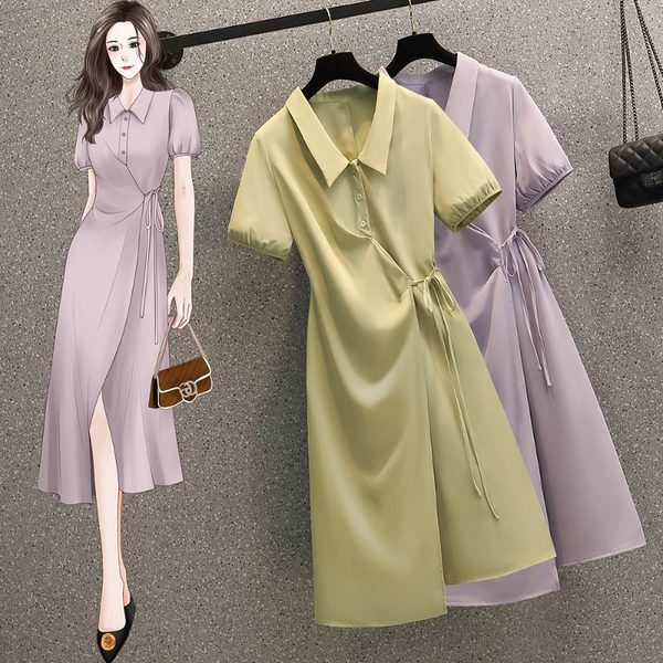 เดรสคนอ้วน เดรสสาวอวบ ชุดเดรสคนอ้วนวัยรุ่น สีพื้นสดใส เหลืองและม่วงอ่อน BY PLUS SIZE Girl