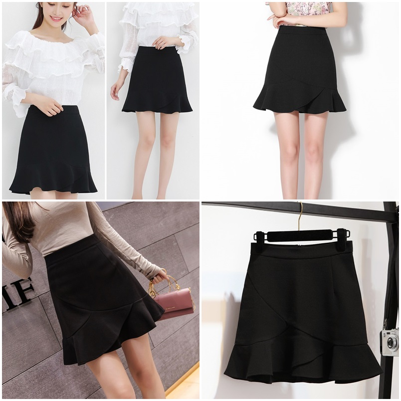 Skirt368 กระโปรงสีดำทรงเอชายระบาย ซิปหลัง ซับในกางเกงอย่างดี ผ้าสูทเกรดพรีเมียมเนื้อดีหนาเรียบสวยมีน้ำหนัก งานดีดีเทลน่ารัก ผ้าดีทรงสวยเป๊ะ ใส่กับเสื้อตัวไหนก็ดูดีดูเข้ากัน ใส่เที่ยว/ใส่ทำงานได้