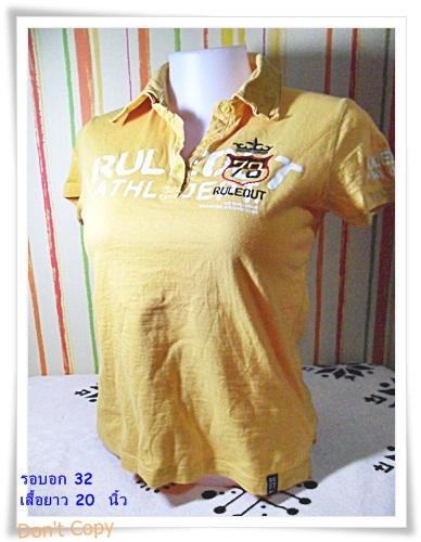 #155008 Used เสื้อยืดคอปก สีเหลือง สินค้าลดราคา
