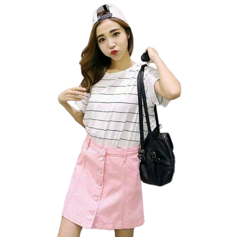 Skirt308 กระโปรงยีนส์ทรงเอ กระดุมหน้า ผ้ายีนส์แท้เนื้อดีแบบนุ่มใส่สบาย งานน่ารักแมทช์กับเสื้อได้หลายแบบ **พร้อมส่งชมพูสีเดียวค่ะ