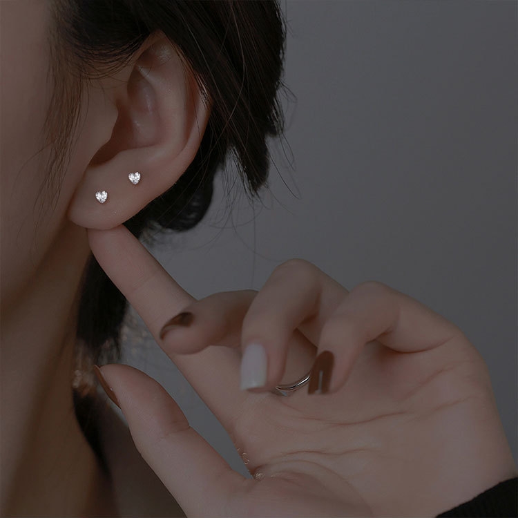 ต่างหูเงินแท้ทั้งชิ้น S925 รุ่น Lovely ต่างหูก้านเสียบ เพชรCZรูปหัวใจ สีเงิน 3mm 4mm 5mm Silver925