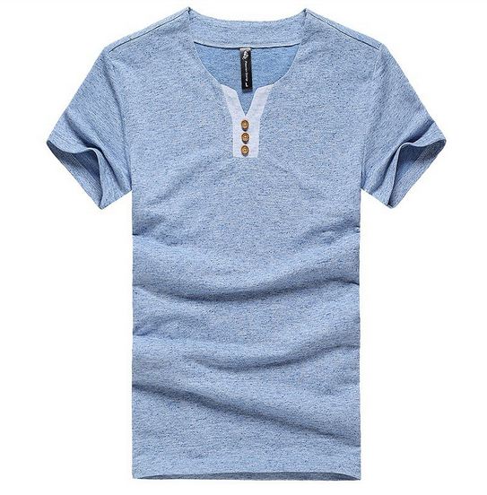 เสื้อยืดผู้ชาย เสื้อยืด คอวี ผ้านุ่ม ผสม cotton ใส่สบาย เนื้อผ้าเบา ยืดหยุ่นสูง สีน้ำตาลอ่อน สีฟ้า เสื้อยืด แฟชั่น หนุ่มยุโรป แบบสวย 936595