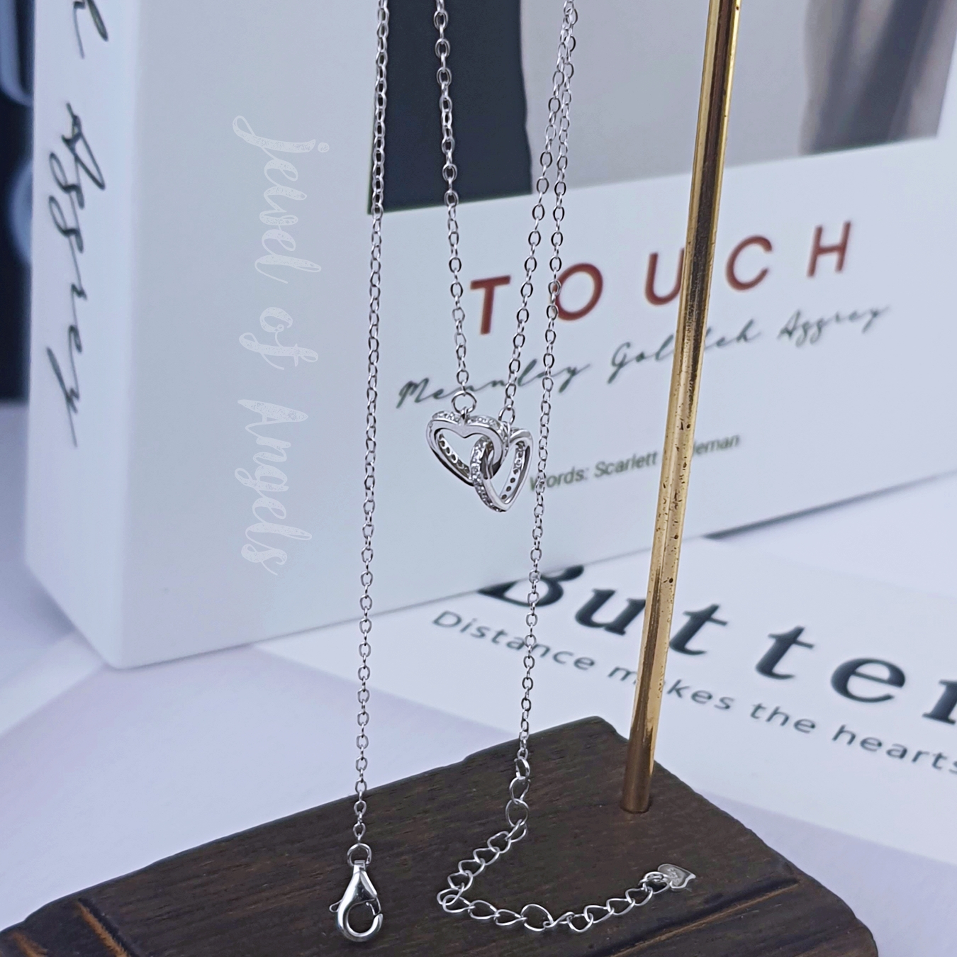 สร้อยคอสั้นเงินแท้ S925 รุ่น Promise สร้อยลายโซ่ จี้หัวใจ2ดวงแต่งเพชรCZ สร้อยคอแฟชั่น Silver925