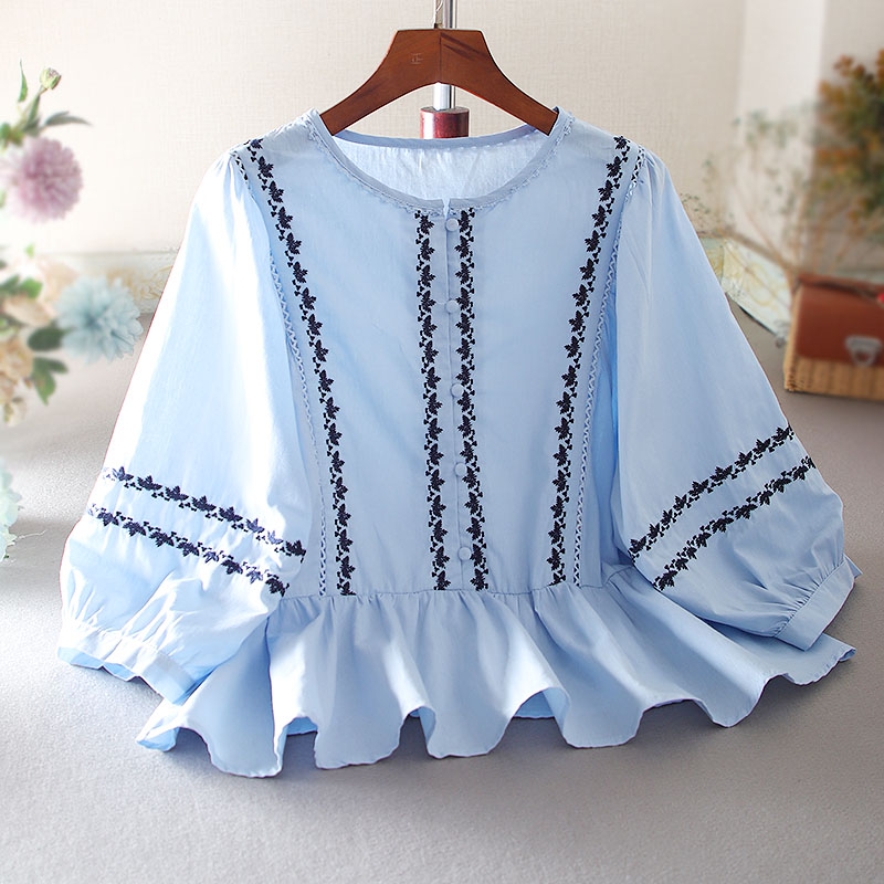 เสื้อลินิน เสื้อผ้าฝ้ายลินิน เสื้อเชิ้ตผ้าลินิน ปักลายสวยๆด้วยด้าย สไตล์VINTAGE