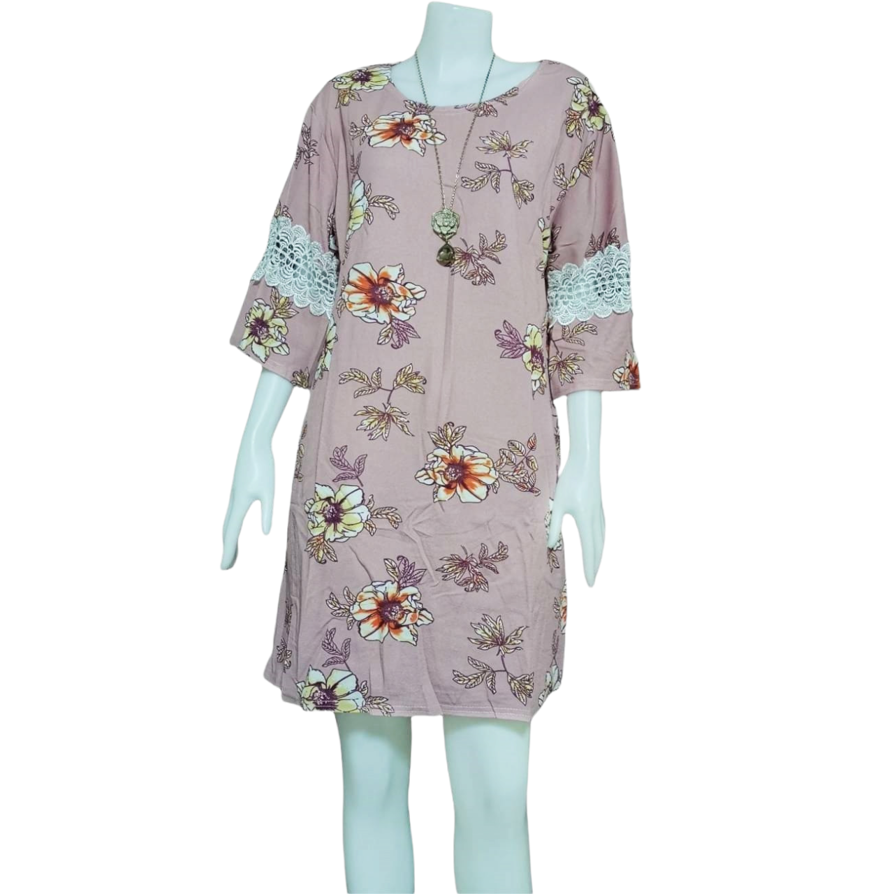 Dress4388 เดรสไซส์ใหญ่ทรงปล่อยลายดอกไม้ แขนสามส่วนระบายแต่งลูกไม้ ผ้าวูลเวฟ(ผ้าหนังไก่)เนื้อดีหนานิ่มมีน้ำหนักยืดขยายได้เยอะใส่สบายสุด งานดีทรงสวย ทรงนี้ใส่ได้เรื่อยๆ **พร้อมส่ง 4 สี แดง, เขียวมิ้นท์, กรม, ดำ
