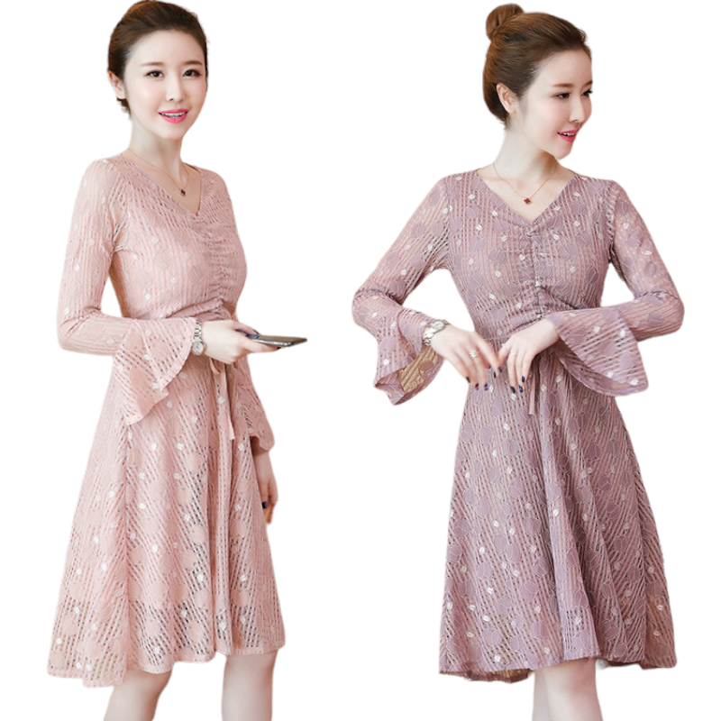 Dress4503 เดรสยาวลูกไม้ทรงสวย แขนยาวแต่งระบาย มีเชือกรูดกลางอกเก๋ๆ ดูมีดีเทล ผ้าลูกไม้เนื้อดีหนาสวยเกรดพรีเมียม งานดีผ้าสวยเหมือนราคาหลักพัน