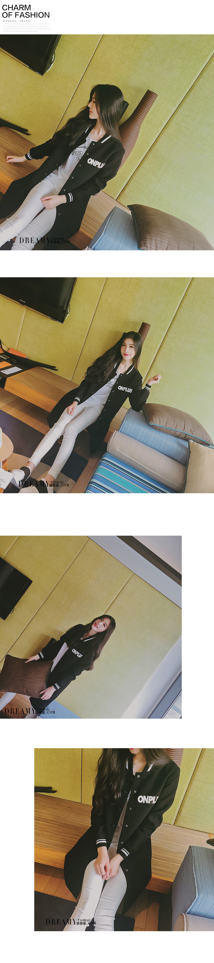 สีครีม : เสื้อคลุมเบสบอล ทรงยาว แต่งลายช่วงอกและด้านหลัง ผ้าโพลิเนื้อลื่นยืด ไม่หนา ทิ้งตัว พร้อมส่ง