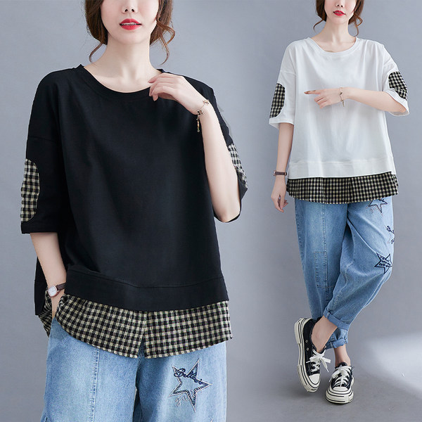 เสื้อยืดคนอ้วน สไตล์ญี่ปุ่น เสื้อยืดคนอ้วนผู้หญิง เสื้อทีเชิ้ตตัวใหญ่
