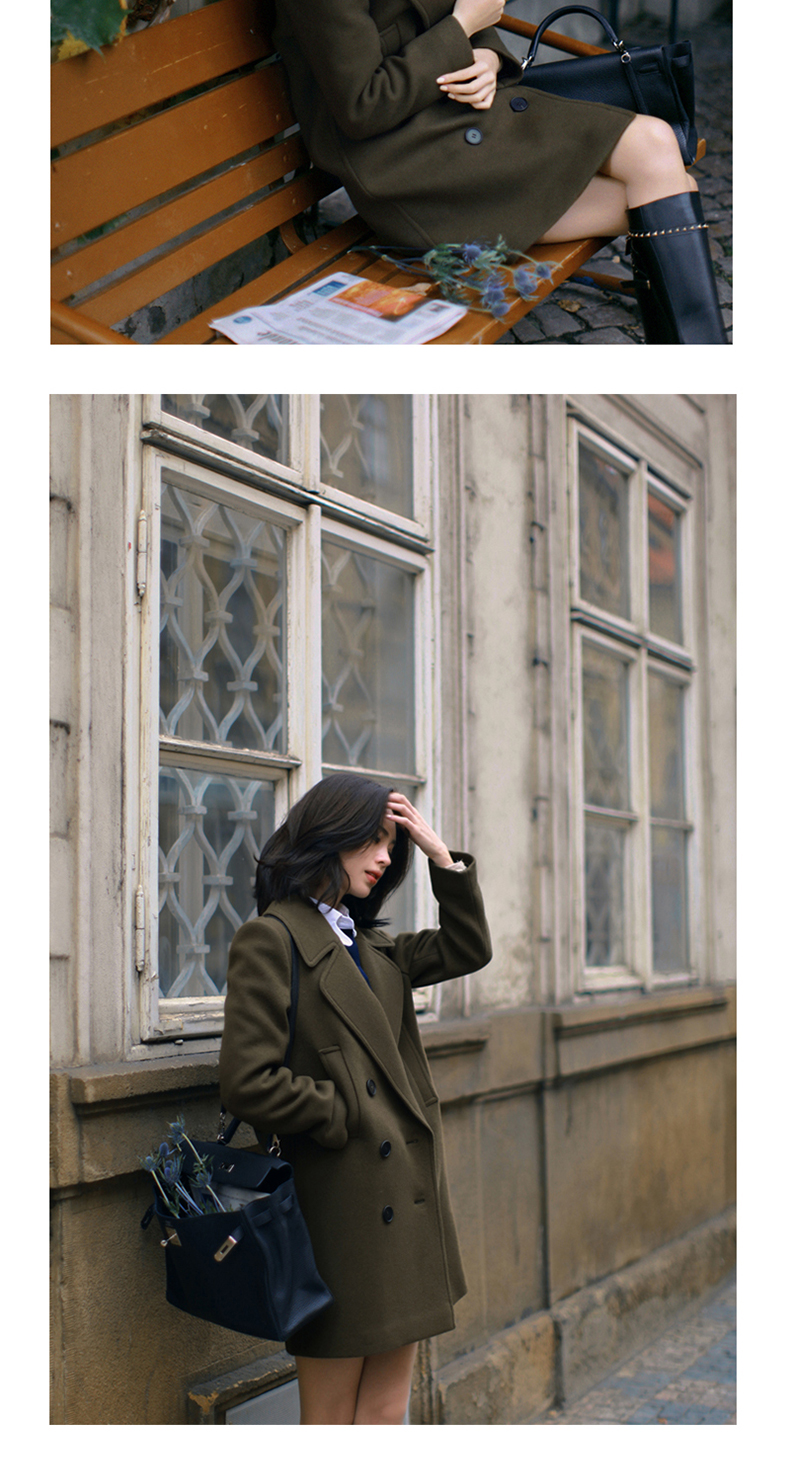 เสื้อโค้ทกันหนาว สไตล์ญี่ปุ่น ผ้าวูลเนื้อนิ่ม บุซับในกันลม พร้อมส่งจ้า เขียวขี้ม้า